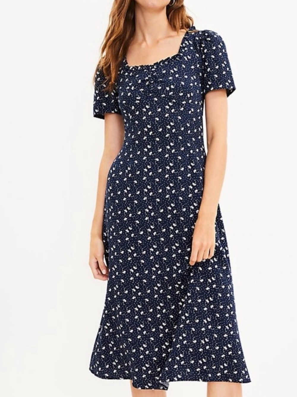 LOFT Navy Floral Midi Dress